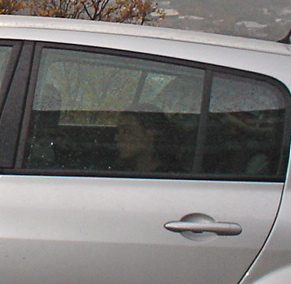 Close up of faery or elvin being in car.